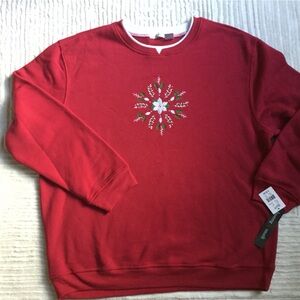 Chic Red Floral Embroidered Sweatshirt